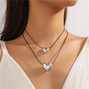Layered Velvet Choker Necklace | Double Heart Pendant | Romantic Gothic Jewelry